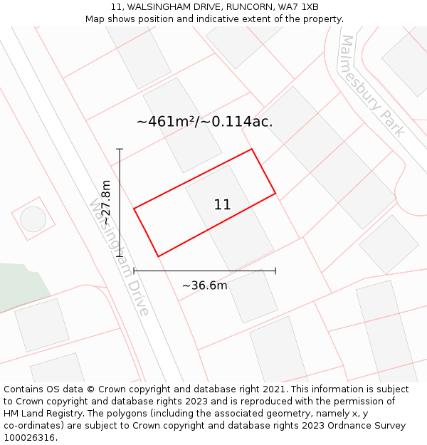 11, WALSINGHAM DRIVE, RUNCORN, WA7 1XB: Plot and title map
