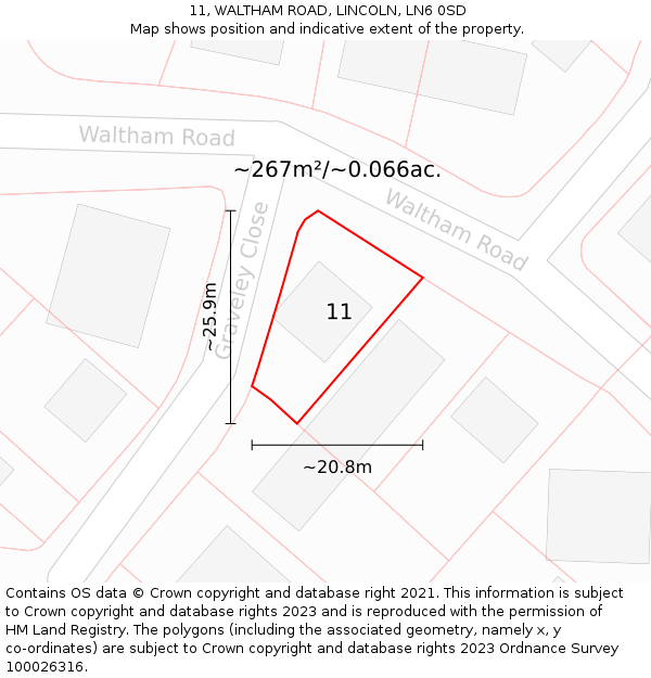 11, WALTHAM ROAD, LINCOLN, LN6 0SD: Plot and title map