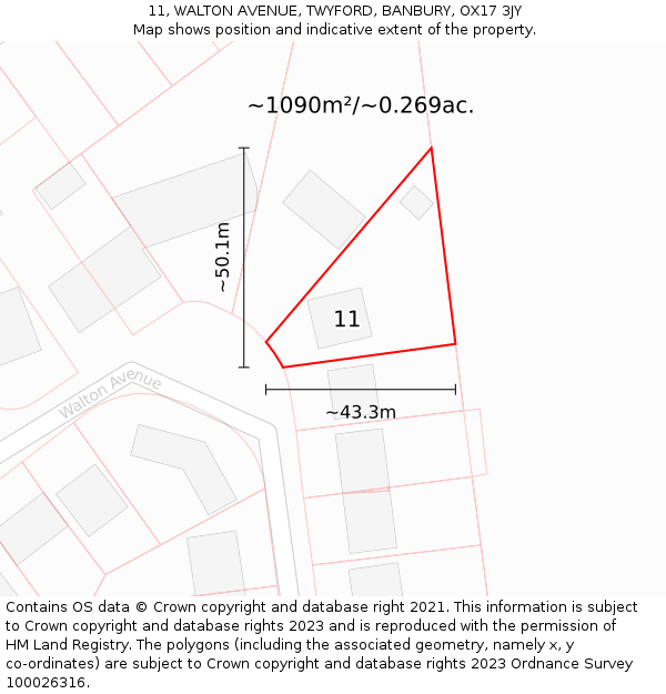 11, WALTON AVENUE, TWYFORD, BANBURY, OX17 3JY: Plot and title map