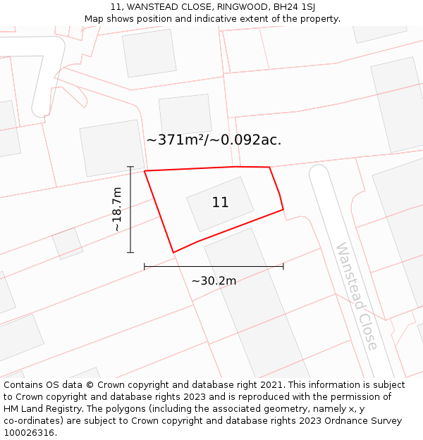 11, WANSTEAD CLOSE, RINGWOOD, BH24 1SJ: Plot and title map