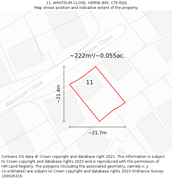 11, WANTSUM CLOSE, HERNE BAY, CT6 6QQ: Plot and title map
