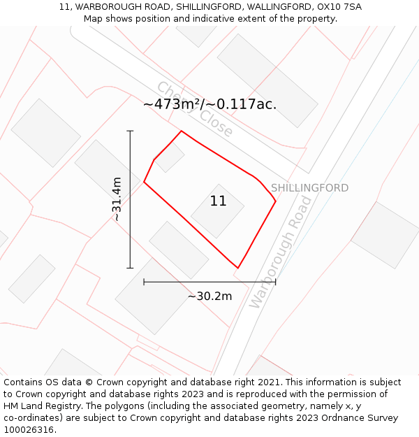 11, WARBOROUGH ROAD, SHILLINGFORD, WALLINGFORD, OX10 7SA: Plot and title map