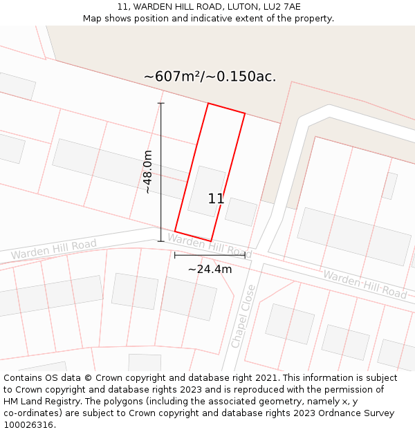 11, WARDEN HILL ROAD, LUTON, LU2 7AE: Plot and title map