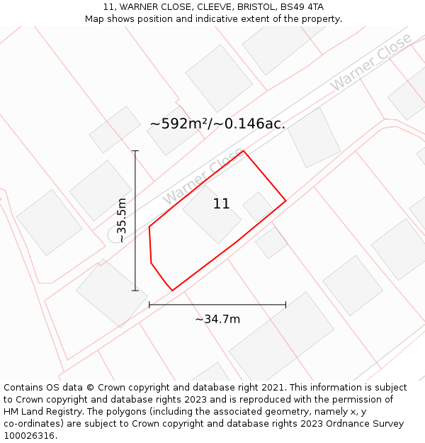 11, WARNER CLOSE, CLEEVE, BRISTOL, BS49 4TA: Plot and title map