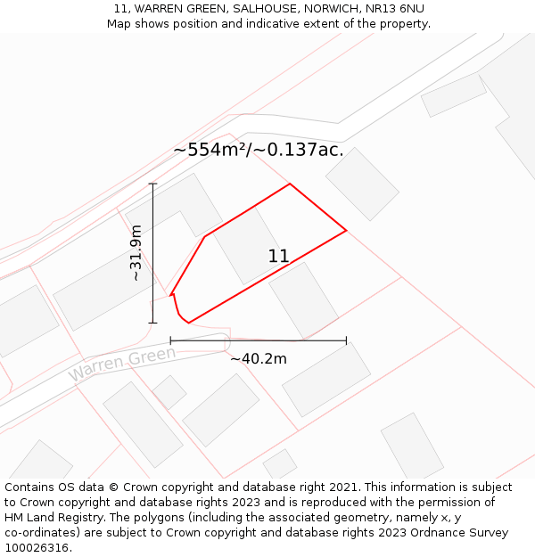 11, WARREN GREEN, SALHOUSE, NORWICH, NR13 6NU: Plot and title map