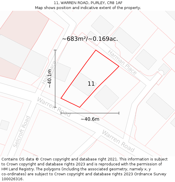 11, WARREN ROAD, PURLEY, CR8 1AF: Plot and title map