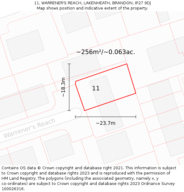 11, WARRENER'S REACH, LAKENHEATH, BRANDON, IP27 9DJ: Plot and title map