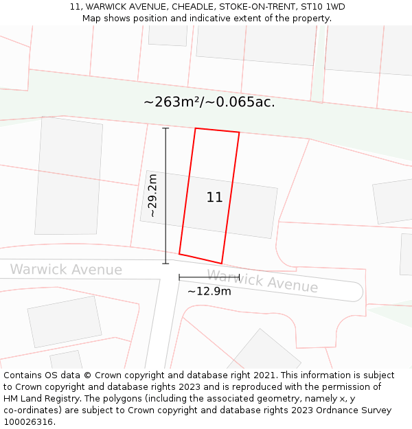 11, WARWICK AVENUE, CHEADLE, STOKE-ON-TRENT, ST10 1WD: Plot and title map