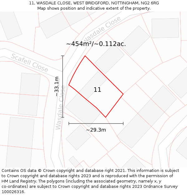 11, WASDALE CLOSE, WEST BRIDGFORD, NOTTINGHAM, NG2 6RG: Plot and title map