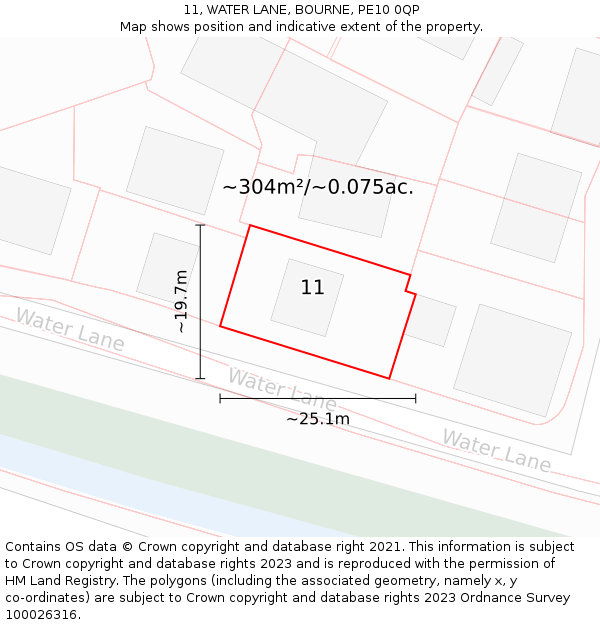 11, WATER LANE, BOURNE, PE10 0QP: Plot and title map