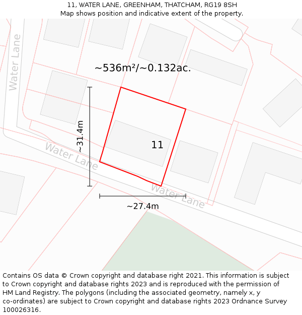 11, WATER LANE, GREENHAM, THATCHAM, RG19 8SH: Plot and title map