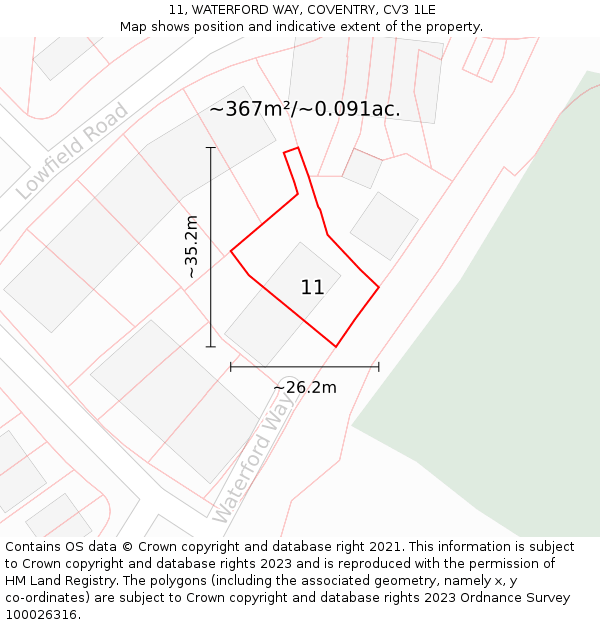 11, WATERFORD WAY, COVENTRY, CV3 1LE: Plot and title map