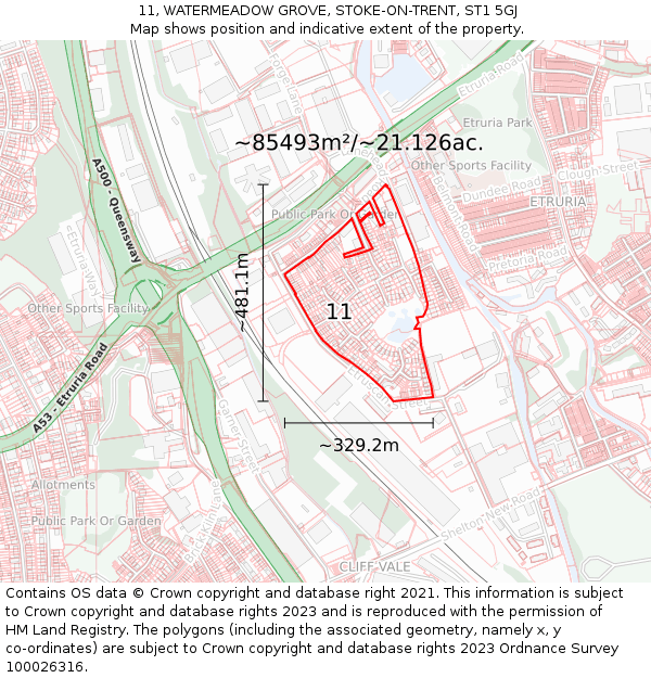 11, WATERMEADOW GROVE, STOKE-ON-TRENT, ST1 5GJ: Plot and title map