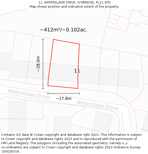 11, WATERSLADE DRIVE, IVYBRIDGE, PL21 0FD: Plot and title map