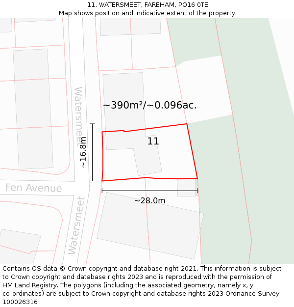 11, WATERSMEET, FAREHAM, PO16 0TE: Plot and title map