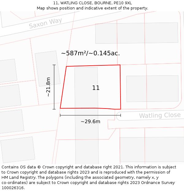 11, WATLING CLOSE, BOURNE, PE10 9XL: Plot and title map