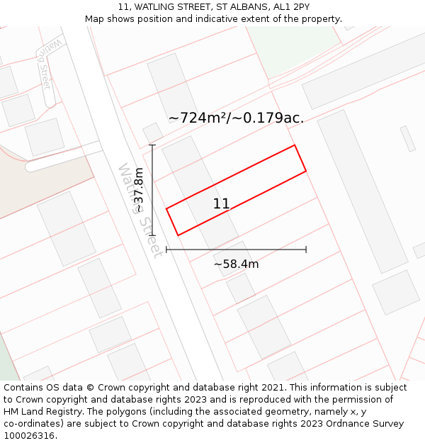 11, WATLING STREET, ST ALBANS, AL1 2PY: Plot and title map