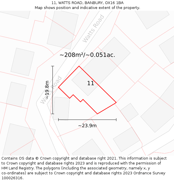 11, WATTS ROAD, BANBURY, OX16 1BA: Plot and title map