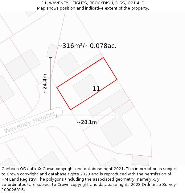 11, WAVENEY HEIGHTS, BROCKDISH, DISS, IP21 4LD: Plot and title map