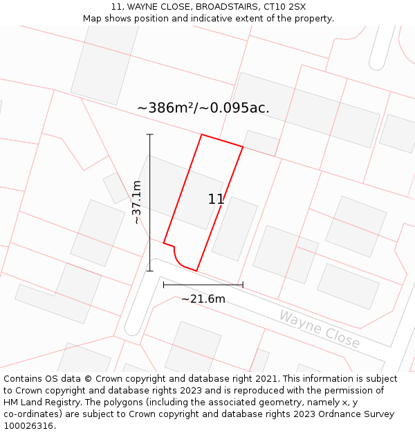 11, WAYNE CLOSE, BROADSTAIRS, CT10 2SX: Plot and title map