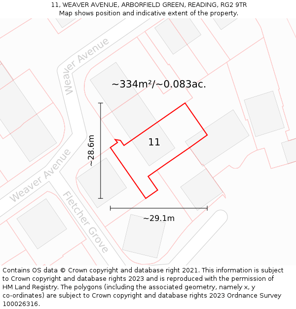 11, WEAVER AVENUE, ARBORFIELD GREEN, READING, RG2 9TR: Plot and title map