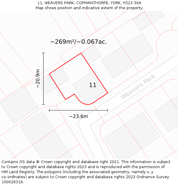 11, WEAVERS PARK, COPMANTHORPE, YORK, YO23 3XA: Plot and title map