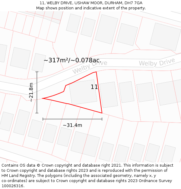 11, WELBY DRIVE, USHAW MOOR, DURHAM, DH7 7GA: Plot and title map