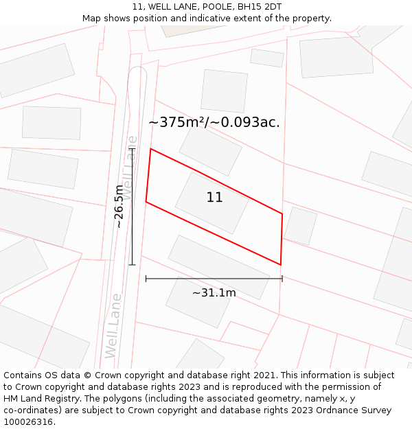 11, WELL LANE, POOLE, BH15 2DT: Plot and title map