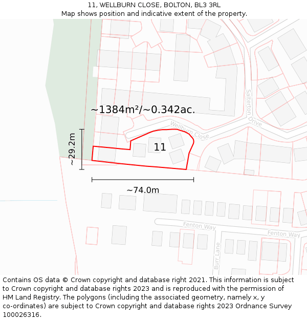 11, WELLBURN CLOSE, BOLTON, BL3 3RL: Plot and title map