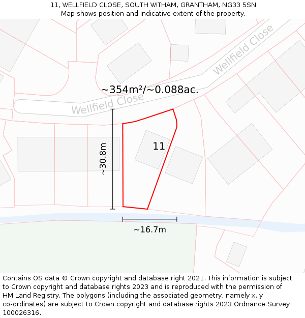 11, WELLFIELD CLOSE, SOUTH WITHAM, GRANTHAM, NG33 5SN: Plot and title map