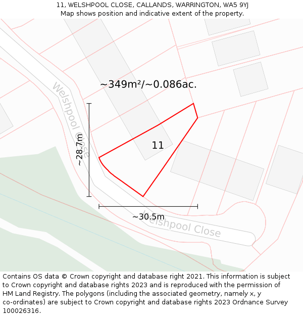 11, WELSHPOOL CLOSE, CALLANDS, WARRINGTON, WA5 9YJ: Plot and title map