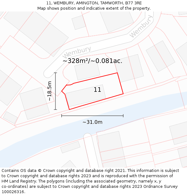 11, WEMBURY, AMINGTON, TAMWORTH, B77 3RE: Plot and title map