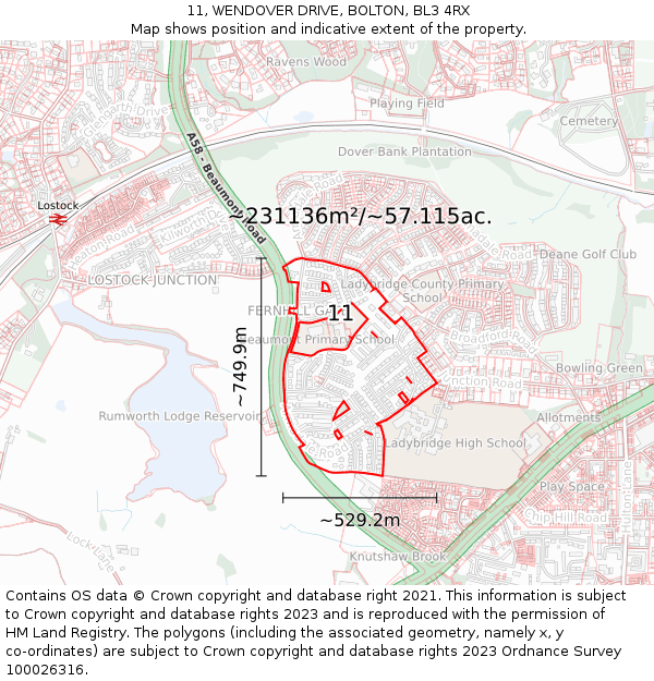 11, WENDOVER DRIVE, BOLTON, BL3 4RX: Plot and title map