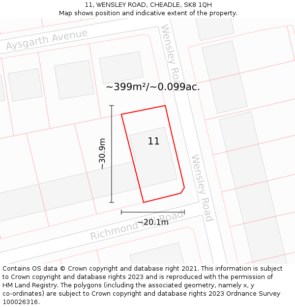 11, WENSLEY ROAD, CHEADLE, SK8 1QH: Plot and title map