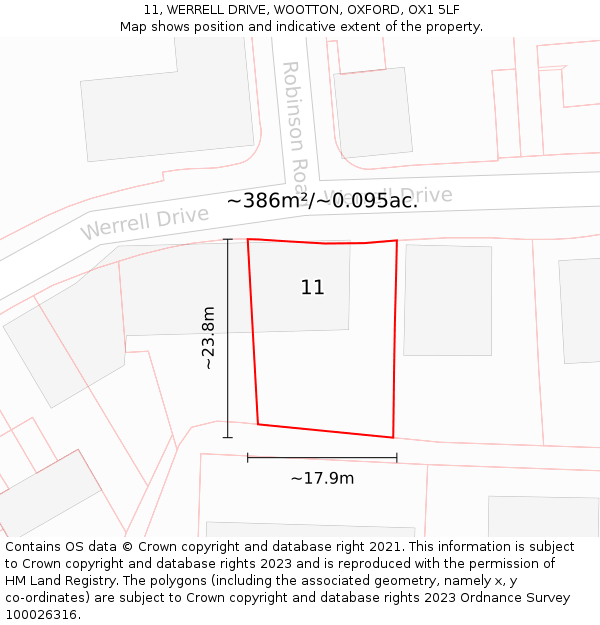 11, WERRELL DRIVE, WOOTTON, OXFORD, OX1 5LF: Plot and title map