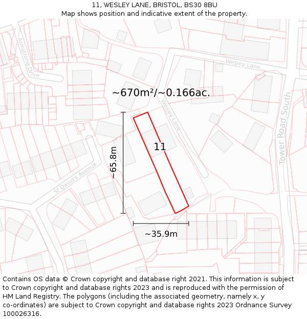 11, WESLEY LANE, BRISTOL, BS30 8BU: Plot and title map