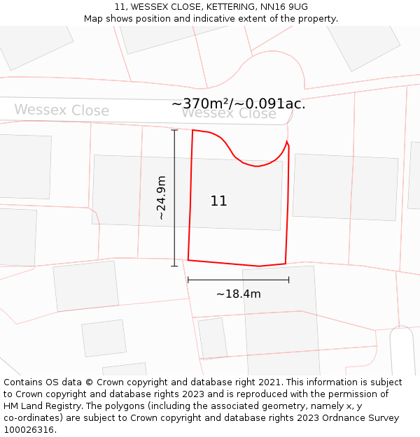 11, WESSEX CLOSE, KETTERING, NN16 9UG: Plot and title map