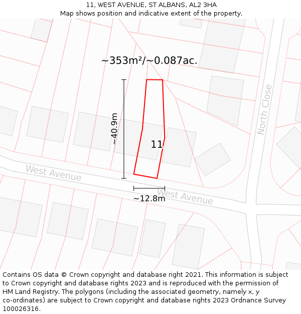 11, WEST AVENUE, ST ALBANS, AL2 3HA: Plot and title map