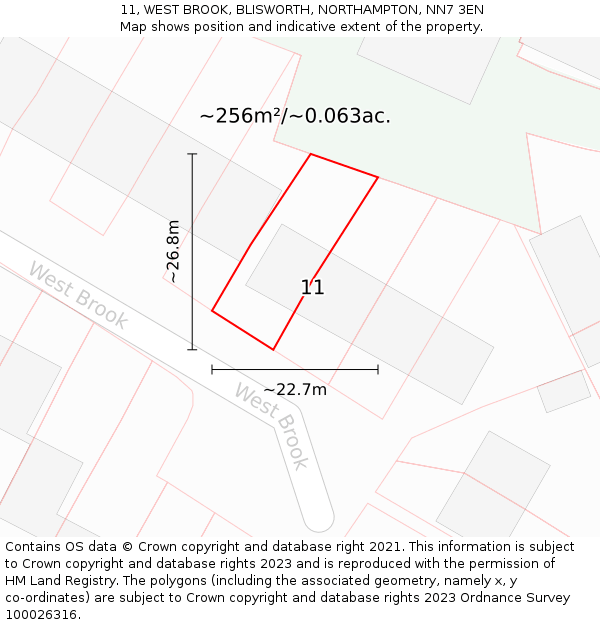 11, WEST BROOK, BLISWORTH, NORTHAMPTON, NN7 3EN: Plot and title map