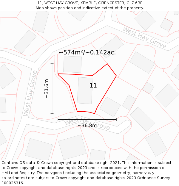 11, WEST HAY GROVE, KEMBLE, CIRENCESTER, GL7 6BE: Plot and title map