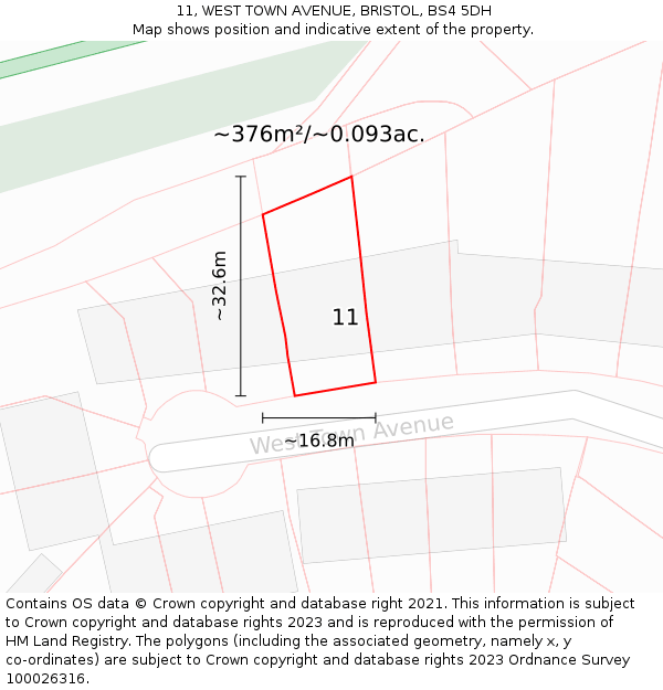 11, WEST TOWN AVENUE, BRISTOL, BS4 5DH: Plot and title map