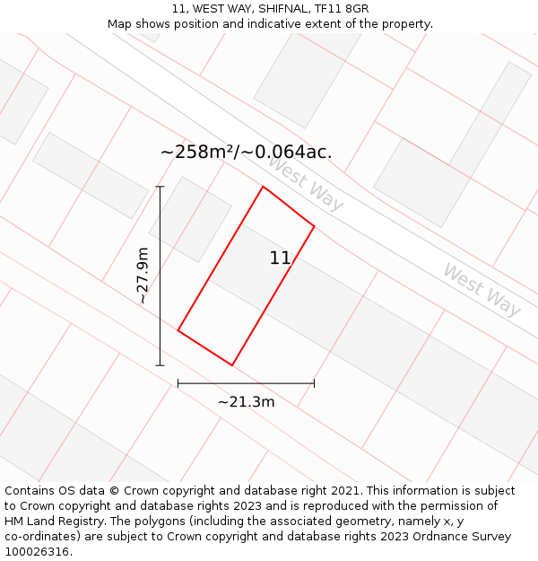 11, WEST WAY, SHIFNAL, TF11 8GR: Plot and title map