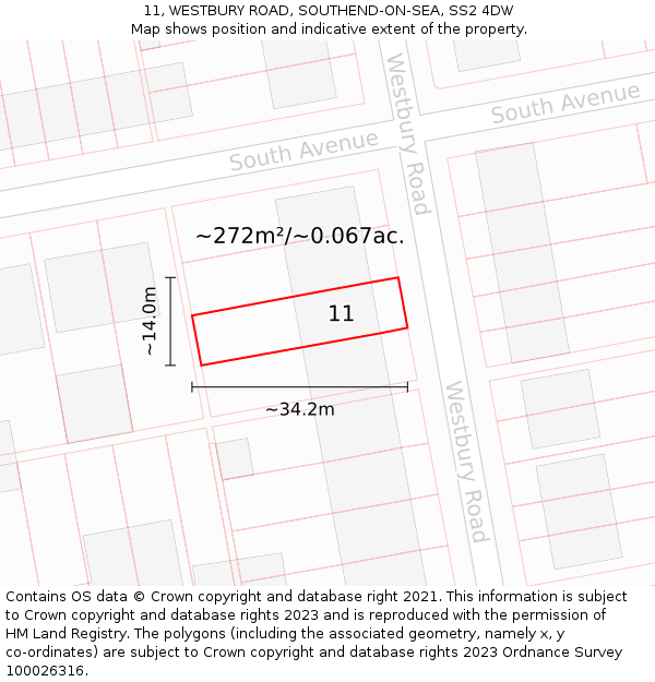 11, WESTBURY ROAD, SOUTHEND-ON-SEA, SS2 4DW: Plot and title map