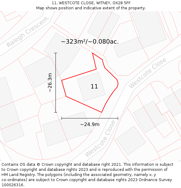 11, WESTCOTE CLOSE, WITNEY, OX28 5FF: Plot and title map