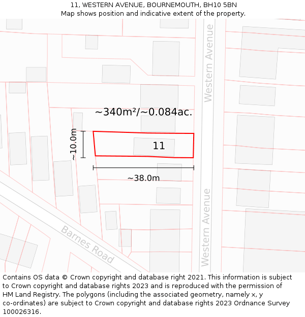 11, WESTERN AVENUE, BOURNEMOUTH, BH10 5BN: Plot and title map