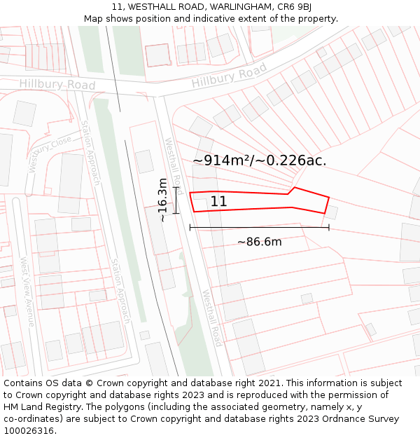 11, WESTHALL ROAD, WARLINGHAM, CR6 9BJ: Plot and title map