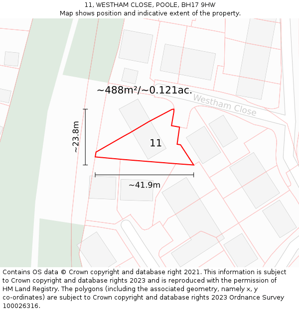 11, WESTHAM CLOSE, POOLE, BH17 9HW: Plot and title map