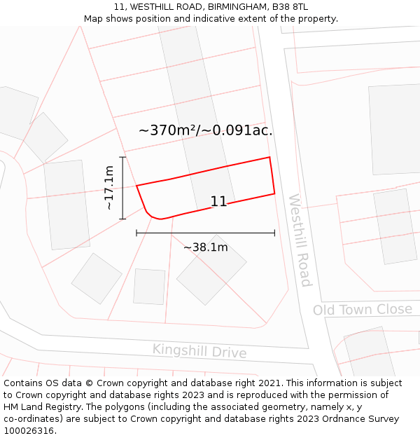 11, WESTHILL ROAD, BIRMINGHAM, B38 8TL: Plot and title map