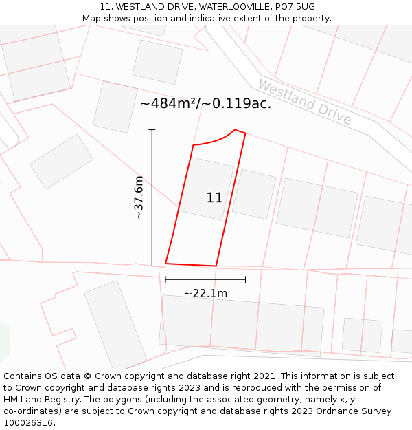 11, WESTLAND DRIVE, WATERLOOVILLE, PO7 5UG: Plot and title map