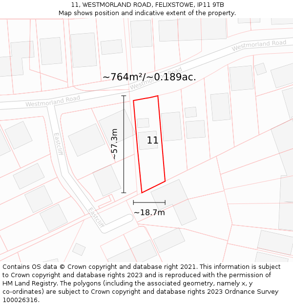 11, WESTMORLAND ROAD, FELIXSTOWE, IP11 9TB: Plot and title map